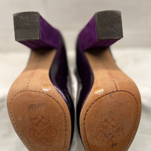 VINCE CAMUTO Vionet Mary Jane Eggplant Patent Leather Pumps Suede Heel Size 6.5 - Picture 7 of 8